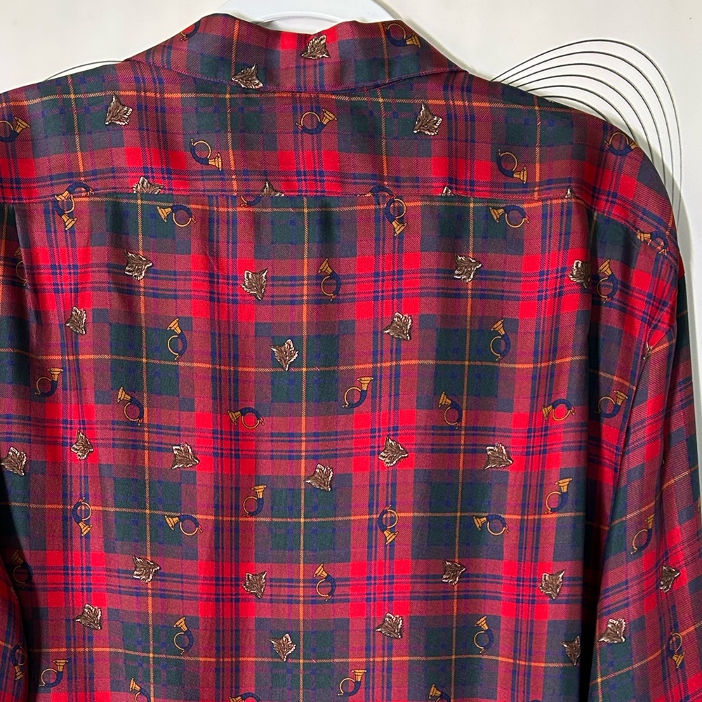 RARE Polo Ralph Lauren Fox and French Horn Tartan Patterned Silk Button Down - Picture 4 of 4